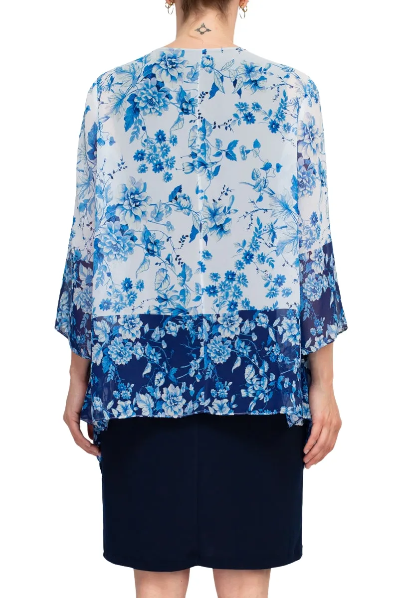 Studio One Floral Chiffon Cape Detail Dress