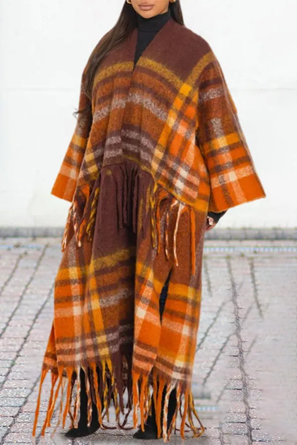 Stylish Color Blocked Fringe Detail Shawl