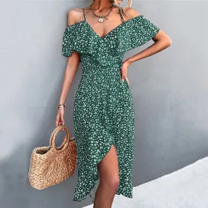 Summer Floral Spaghetti Strap Ruffled Sleeve Dress