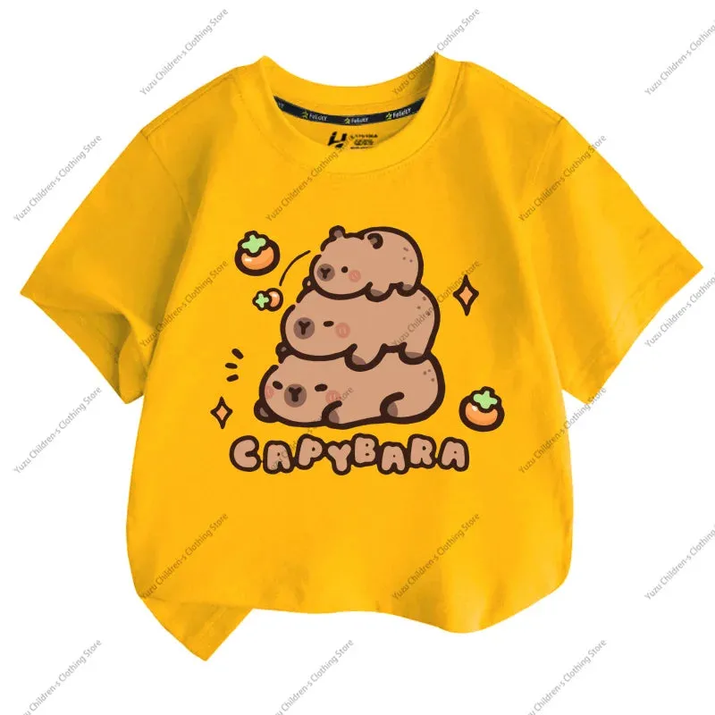 Summer New Trend Capybara Printing Pure Cotton Children's Short-Sleeved T-Shirt Cute Comfortable Versatile Boy And Girl T-Shirt