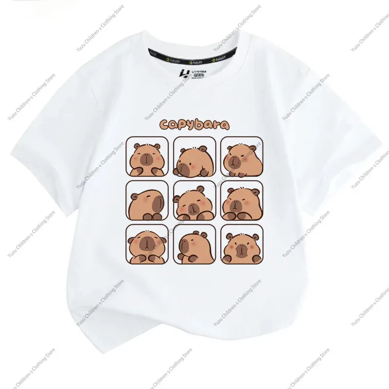 Summer New Trend Capybara Printing Pure Cotton Children's Short-Sleeved T-Shirt Cute Comfortable Versatile Boy And Girl T-Shirt