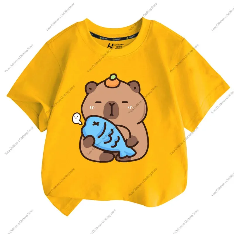 Summer New Trend Capybara Printing Pure Cotton Children's Short-Sleeved T-Shirt Cute Comfortable Versatile Boy And Girl T-Shirt