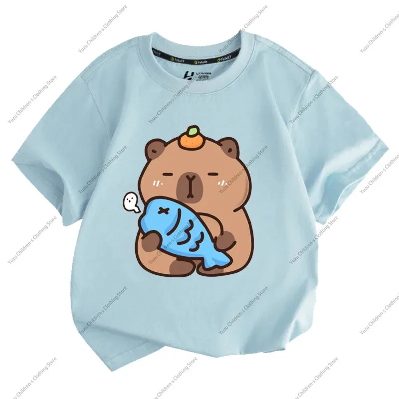 Summer New Trend Capybara Printing Pure Cotton Children's Short-Sleeved T-Shirt Cute Comfortable Versatile Boy And Girl T-Shirt