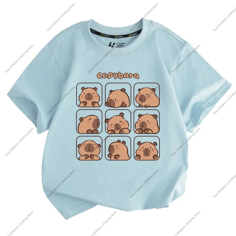 Summer New Trend Capybara Printing Pure Cotton Children's Short-Sleeved T-Shirt Cute Comfortable Versatile Boy And Girl T-Shirt