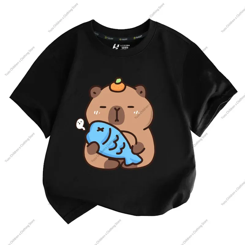 Summer New Trend Capybara Printing Pure Cotton Children's Short-Sleeved T-Shirt Cute Comfortable Versatile Boy And Girl T-Shirt