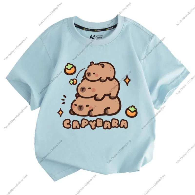 Summer New Trend Capybara Printing Pure Cotton Children's Short-Sleeved T-Shirt Cute Comfortable Versatile Boy And Girl T-Shirt