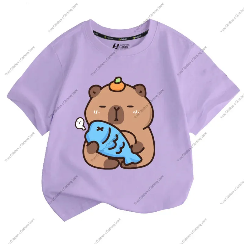 Summer New Trend Capybara Printing Pure Cotton Children's Short-Sleeved T-Shirt Cute Comfortable Versatile Boy And Girl T-Shirt