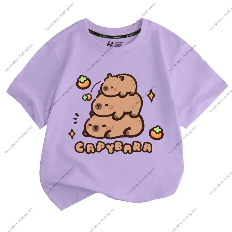 Summer New Trend Capybara Printing Pure Cotton Children's Short-Sleeved T-Shirt Cute Comfortable Versatile Boy And Girl T-Shirt