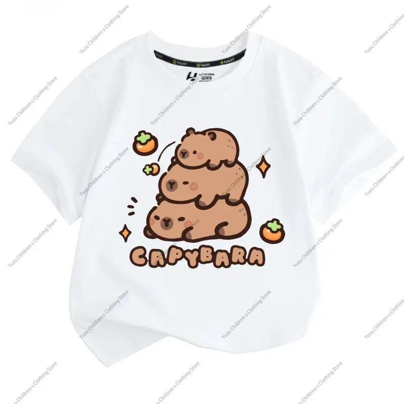 Summer New Trend Capybara Printing Pure Cotton Children's Short-Sleeved T-Shirt Cute Comfortable Versatile Boy And Girl T-Shirt