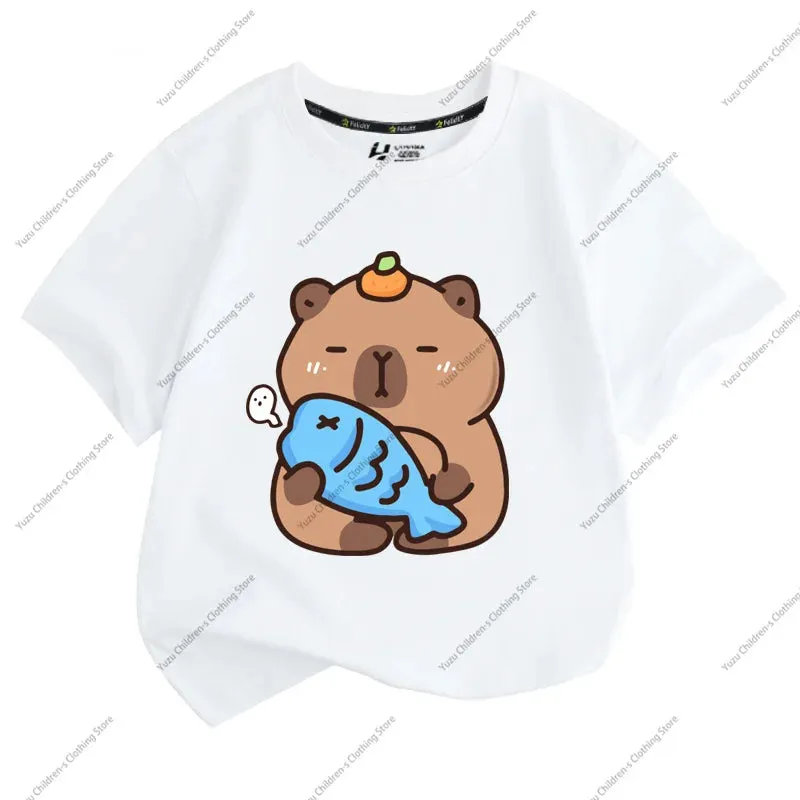 Summer New Trend Capybara Printing Pure Cotton Children's Short-Sleeved T-Shirt Cute Comfortable Versatile Boy And Girl T-Shirt