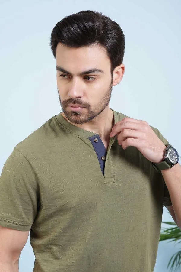 T SHIRT HENLEY GREEN