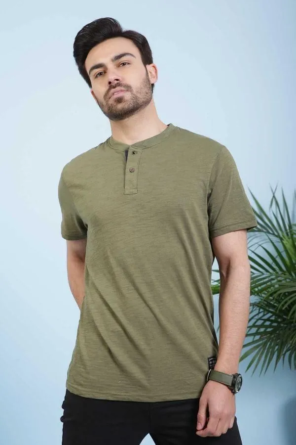 T SHIRT HENLEY GREEN