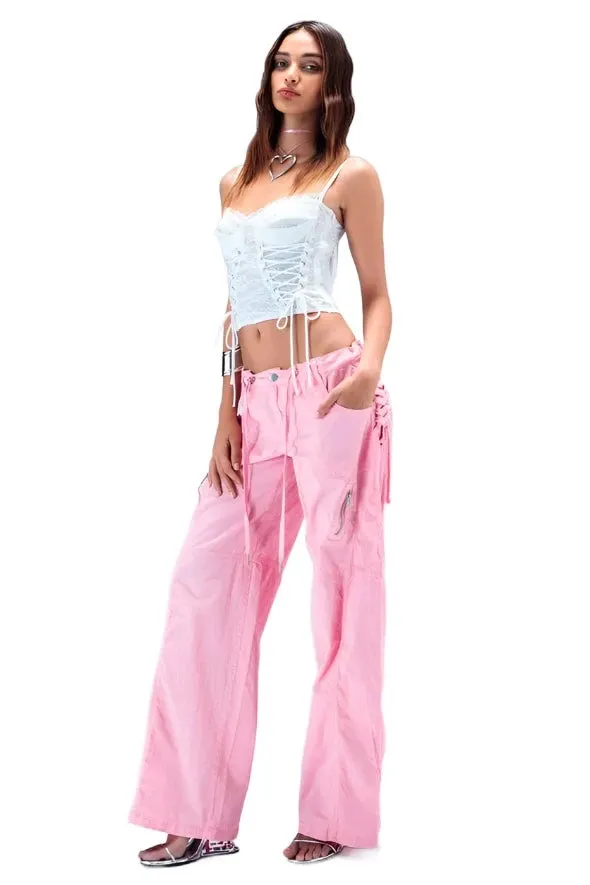 THE KRIPT - "Carver" Cargo Pants - Pink - Stretch Lace Up Detail