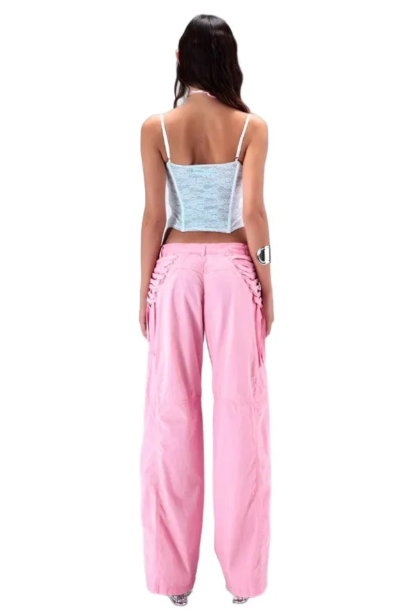 THE KRIPT - "Carver" Cargo Pants - Pink - Stretch Lace Up Detail