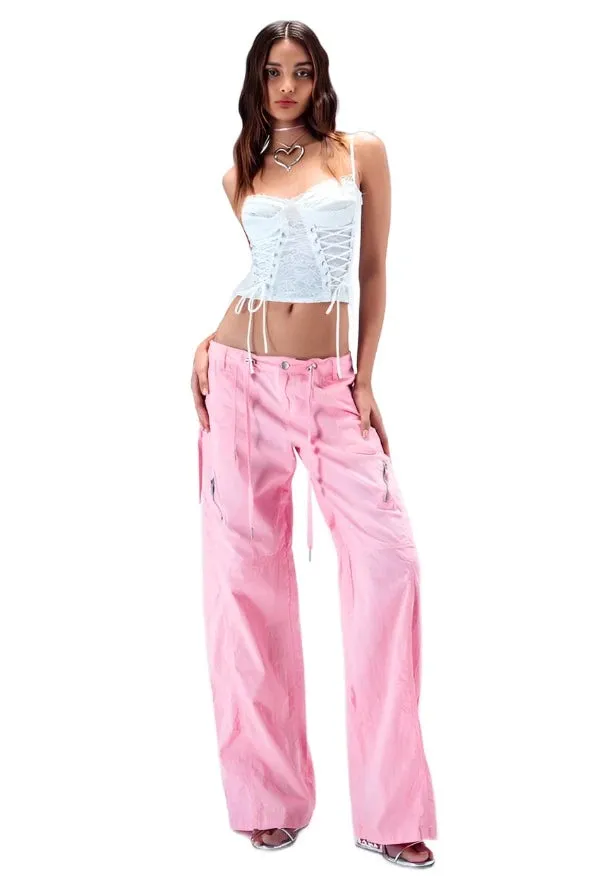 THE KRIPT - "Carver" Cargo Pants - Pink - Stretch Lace Up Detail