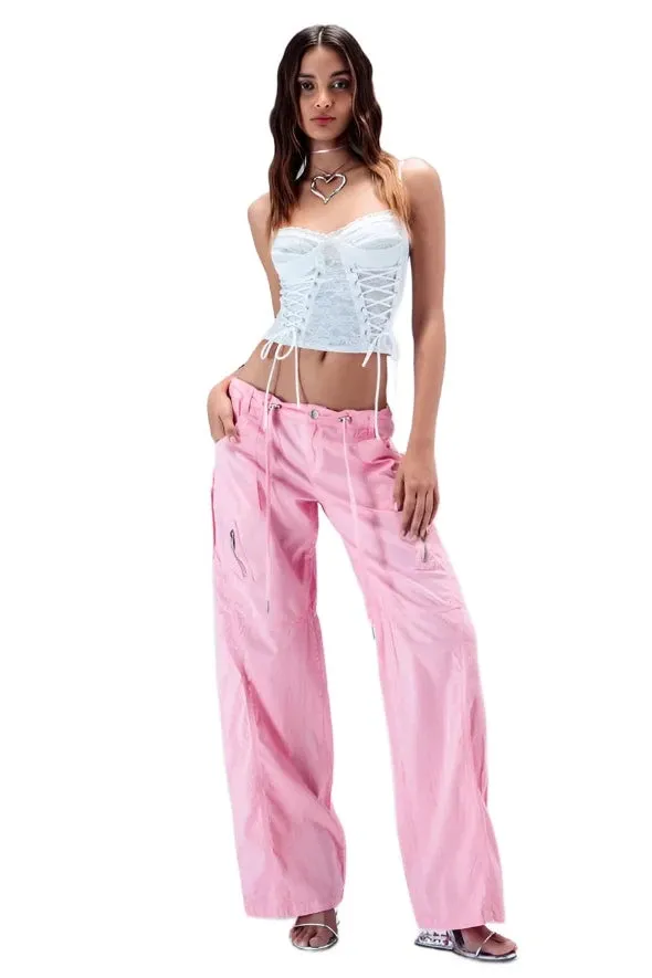 THE KRIPT - "Carver" Cargo Pants - Pink - Stretch Lace Up Detail