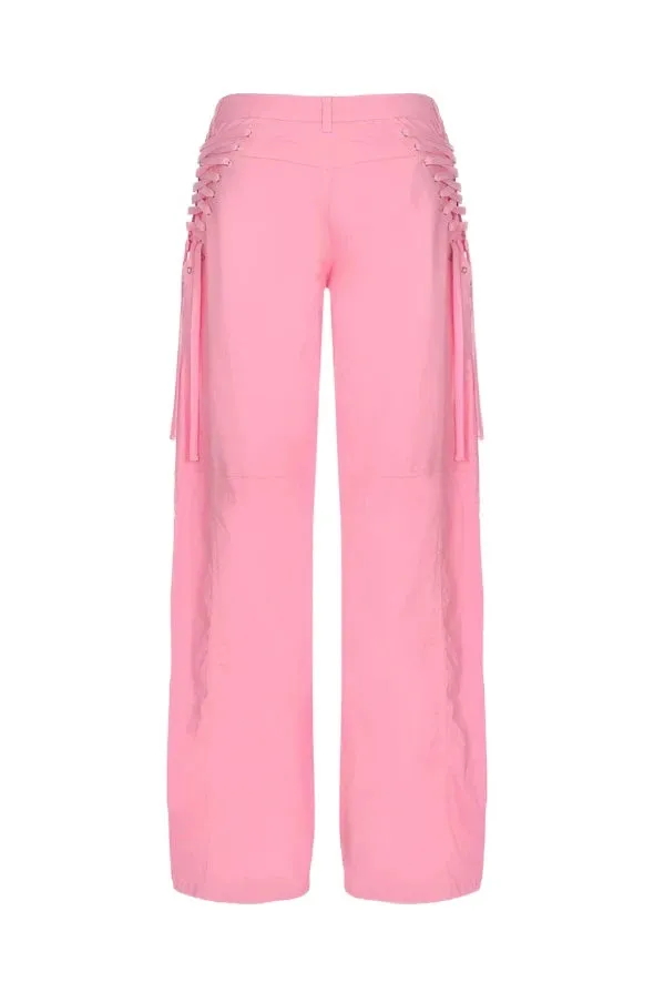 THE KRIPT - "Carver" Cargo Pants - Pink - Stretch Lace Up Detail