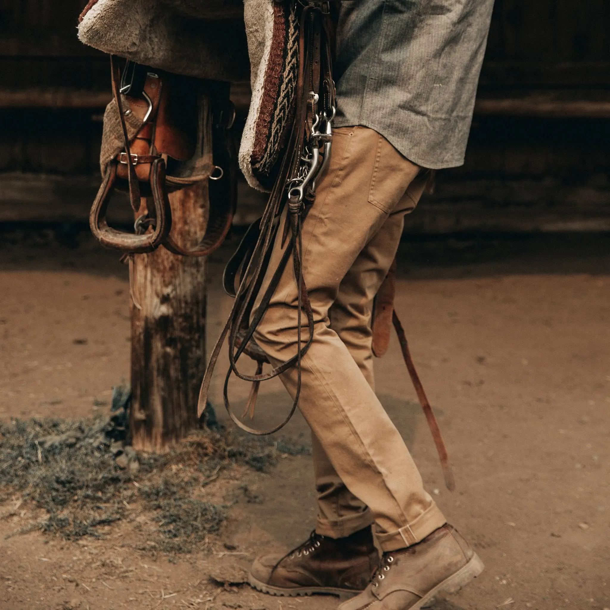 The Slim All Day Pant in Rustic Oak Organic Selvage