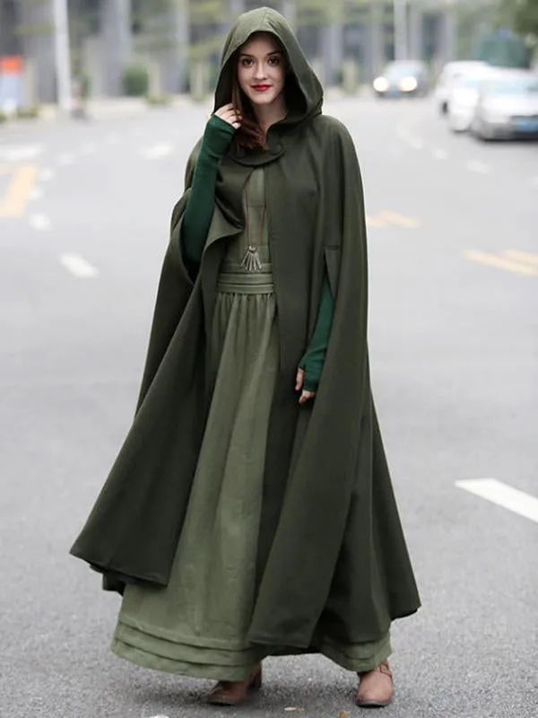 Three Colors Hooded Cloak Trench Cape Outwear