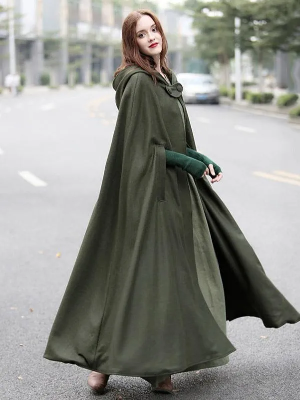 Three Colors Hooded Cloak Trench Cape Outwear