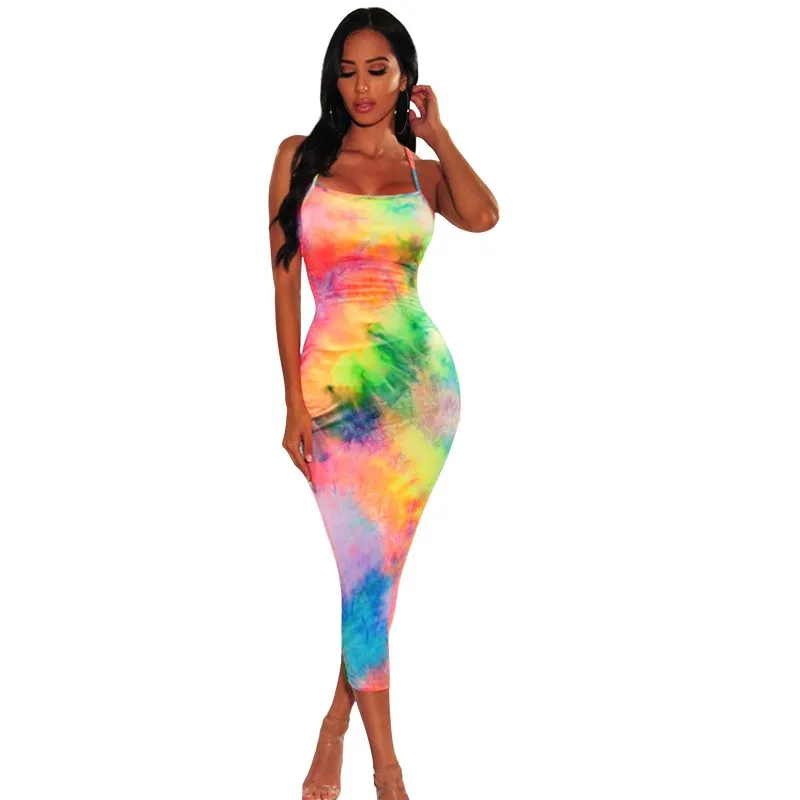 Tie Dye Suspender Strap Dress