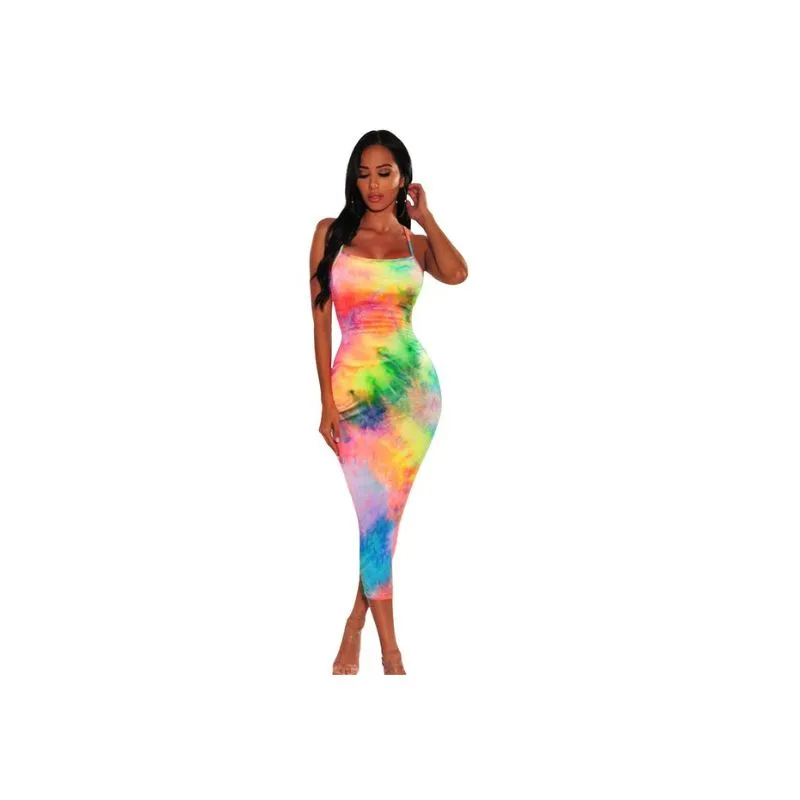 Tie Dye Suspender Strap Dress