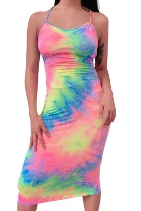 Tie Dye Suspender Strap Dress