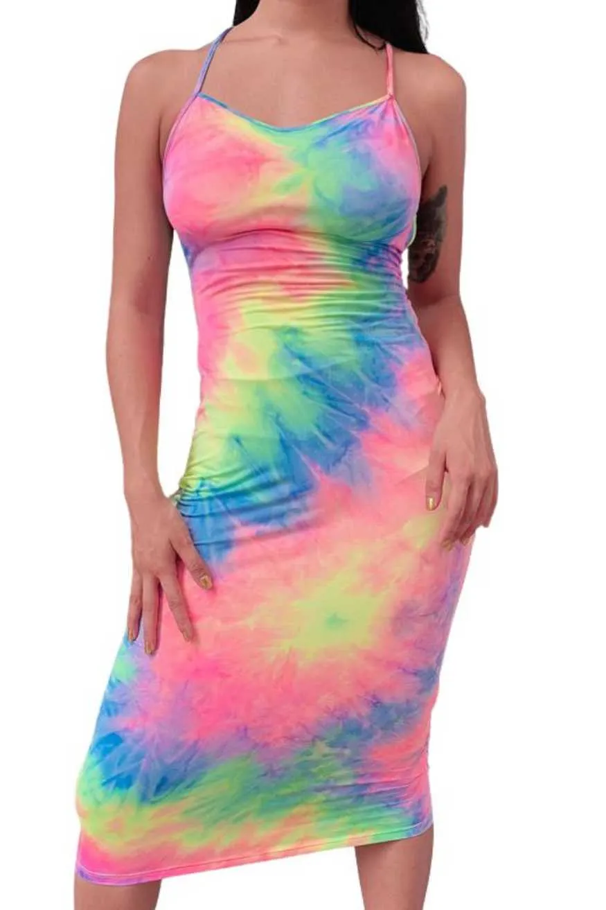 Tie Dye Suspender Strap Dress