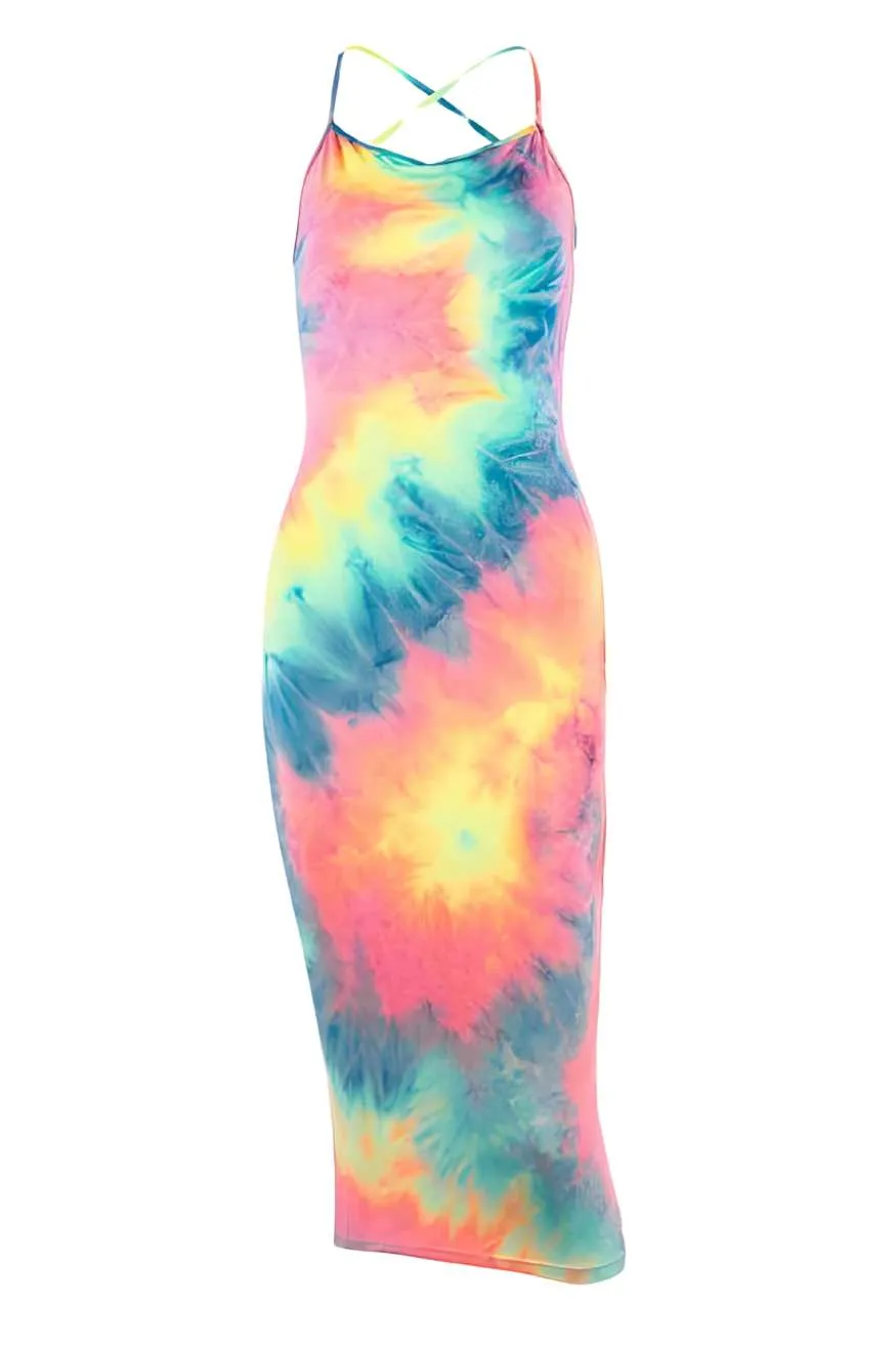 Tie Dye Suspender Strap Dress