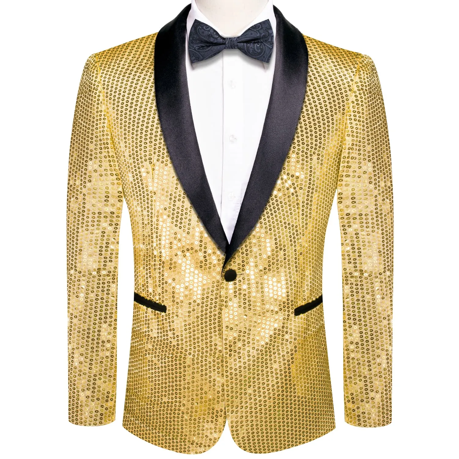 Ties2you Sequin Blazer Sand Yellow Solid Shawl Collar Glitter Mens Suit