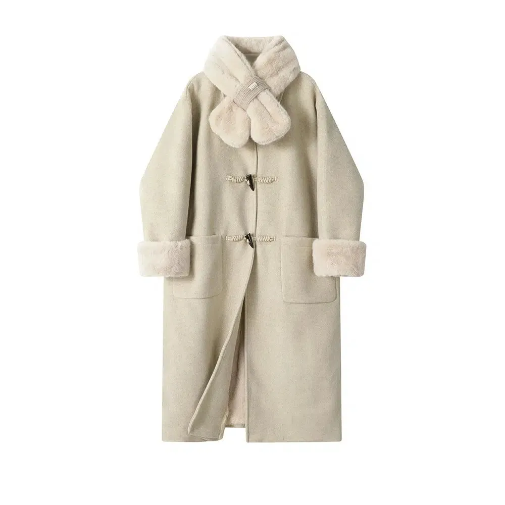 Toggle Closure Fur Trim Wool Coat