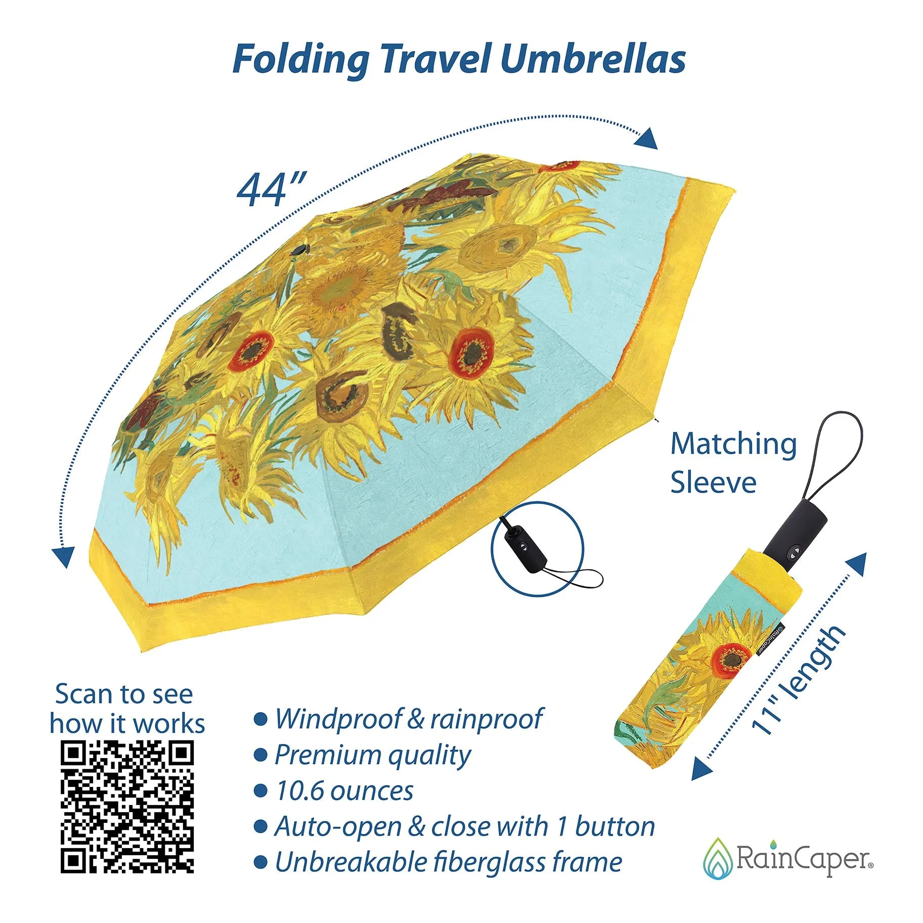 van Gogh Sunflowers Folding Travel Umbrella