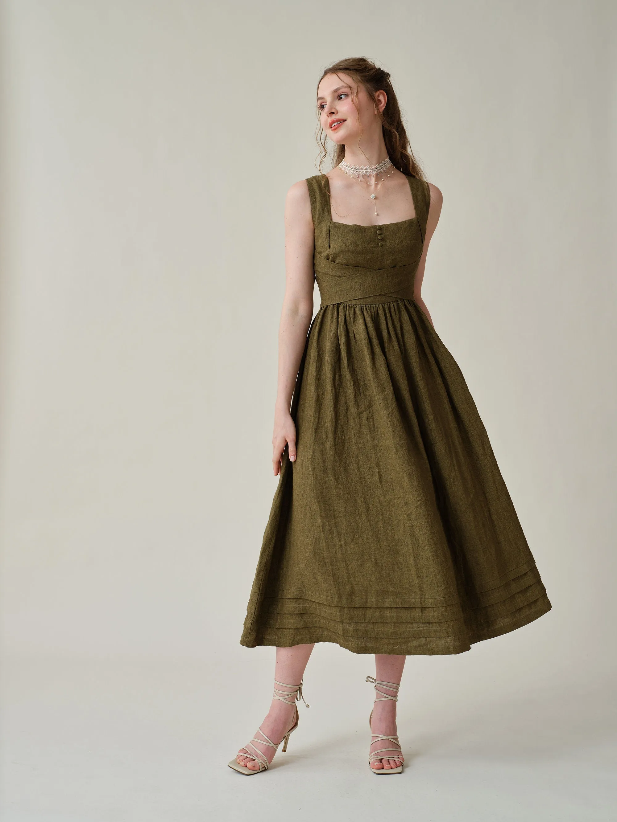 Vetiver 23 | cross back linen dress