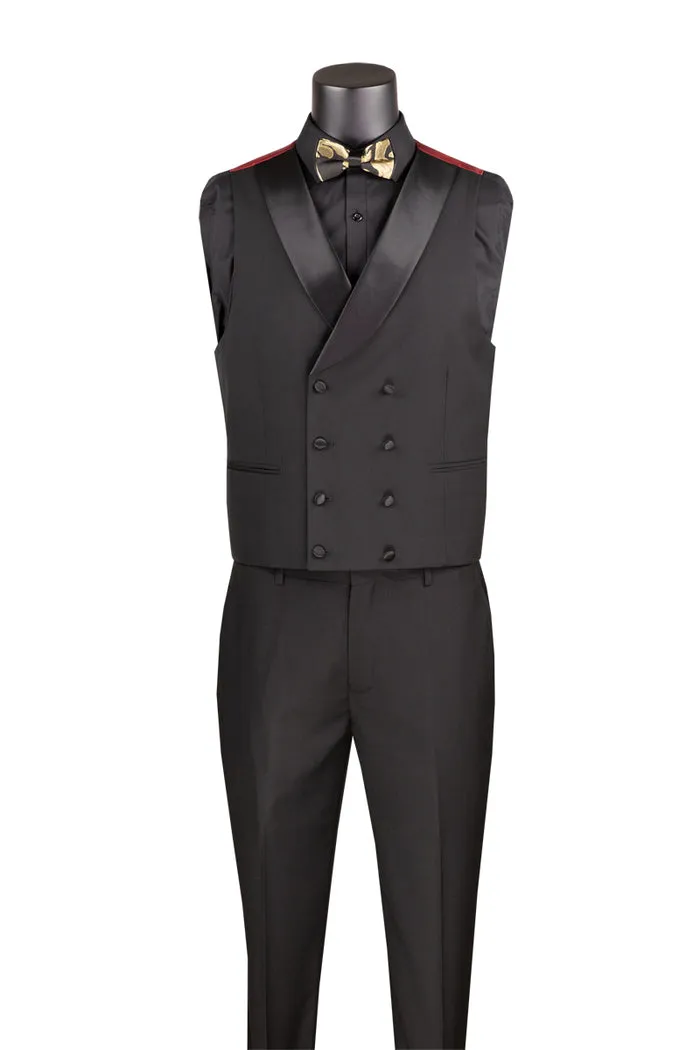 Vinci Modern Fit 3 Piece Suit with Matching Bow Tie Black MVJQ-1