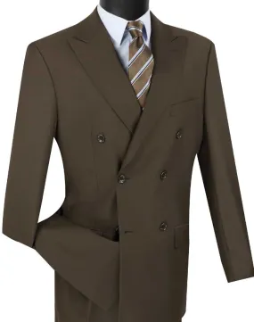 Vinci Regular Fit Double Breasted 2 Piece Suit with Flexible Elastic Waistband Brown F-DC900