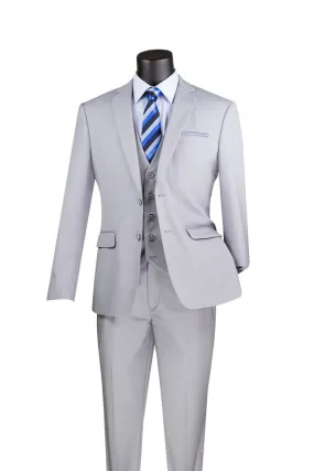 Vinci Slim Fit 3 Piece 2 Button Suit Light Gray SV2900