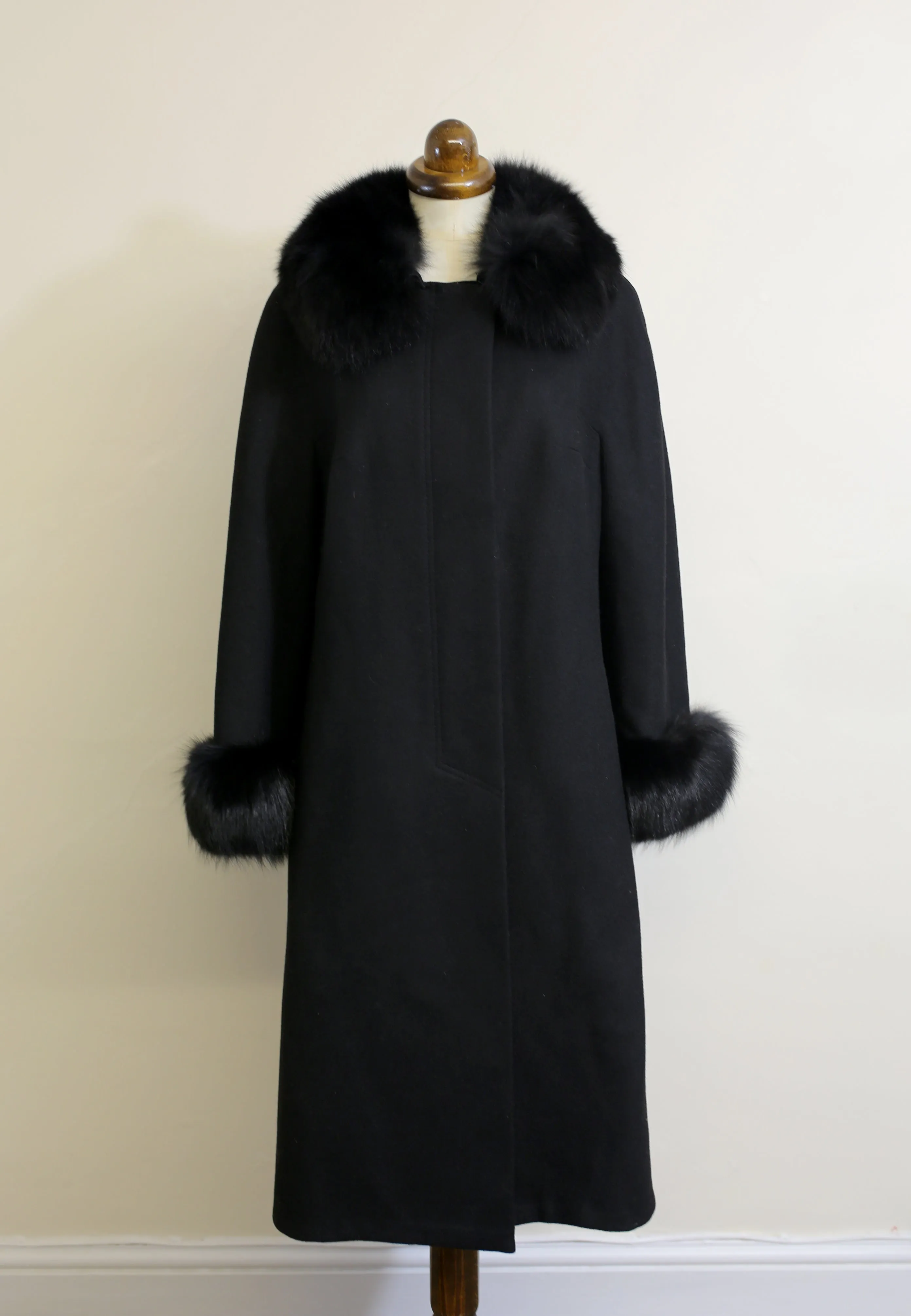 Vintage 1960s Black Wool Princess coat