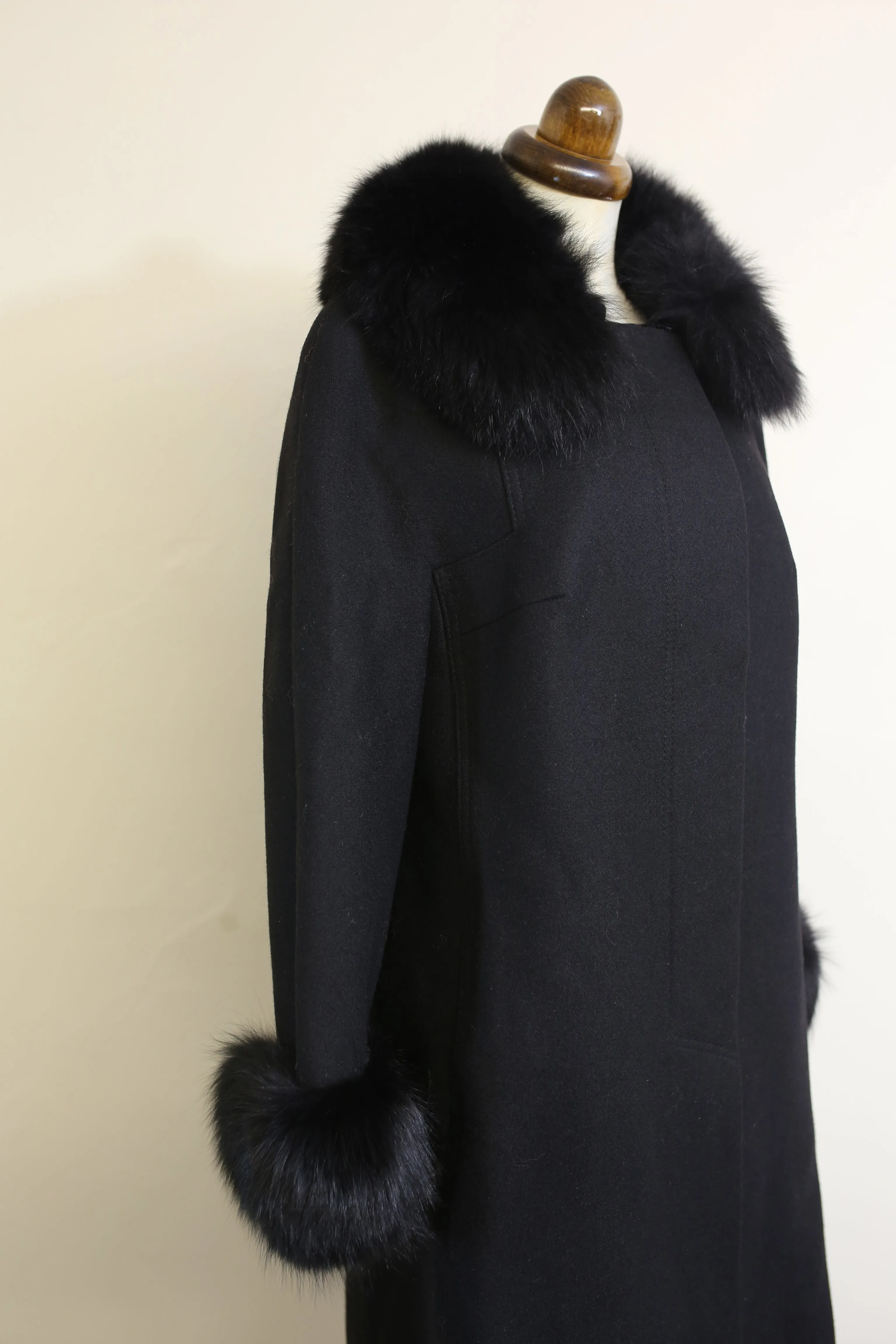 Vintage 1960s Black Wool Princess coat