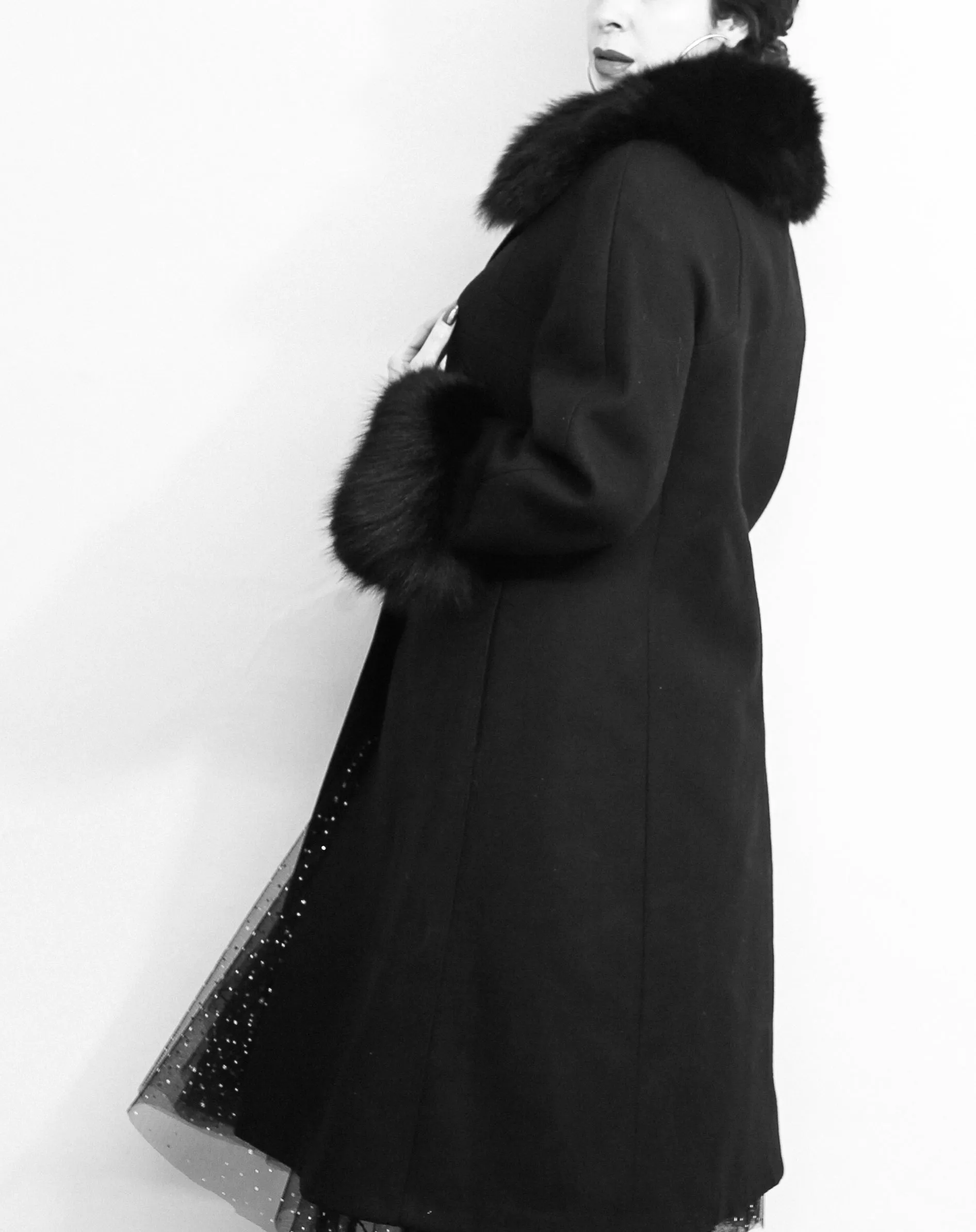 Vintage 1960s Black Wool Princess coat