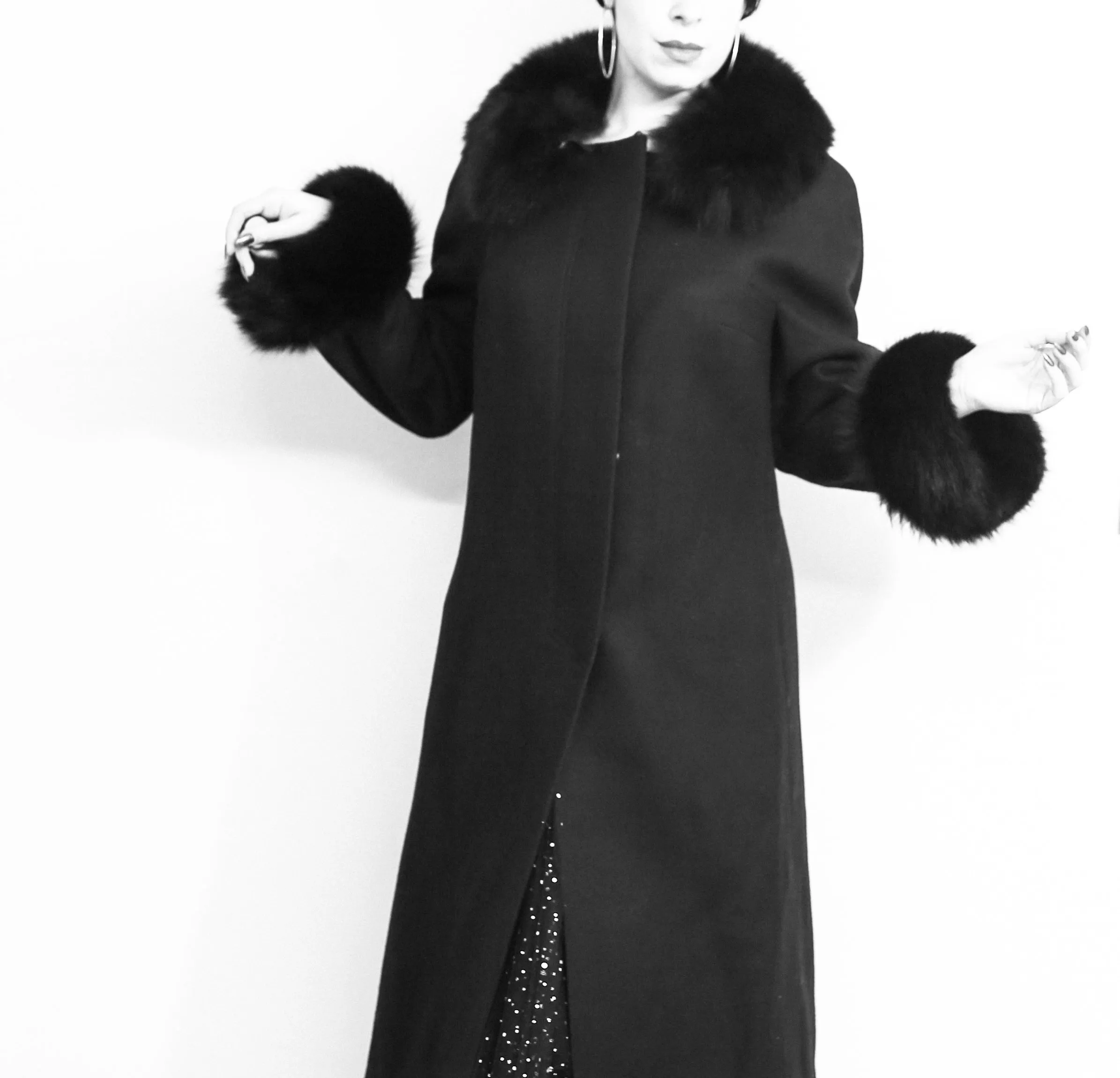 Vintage 1960s Black Wool Princess coat