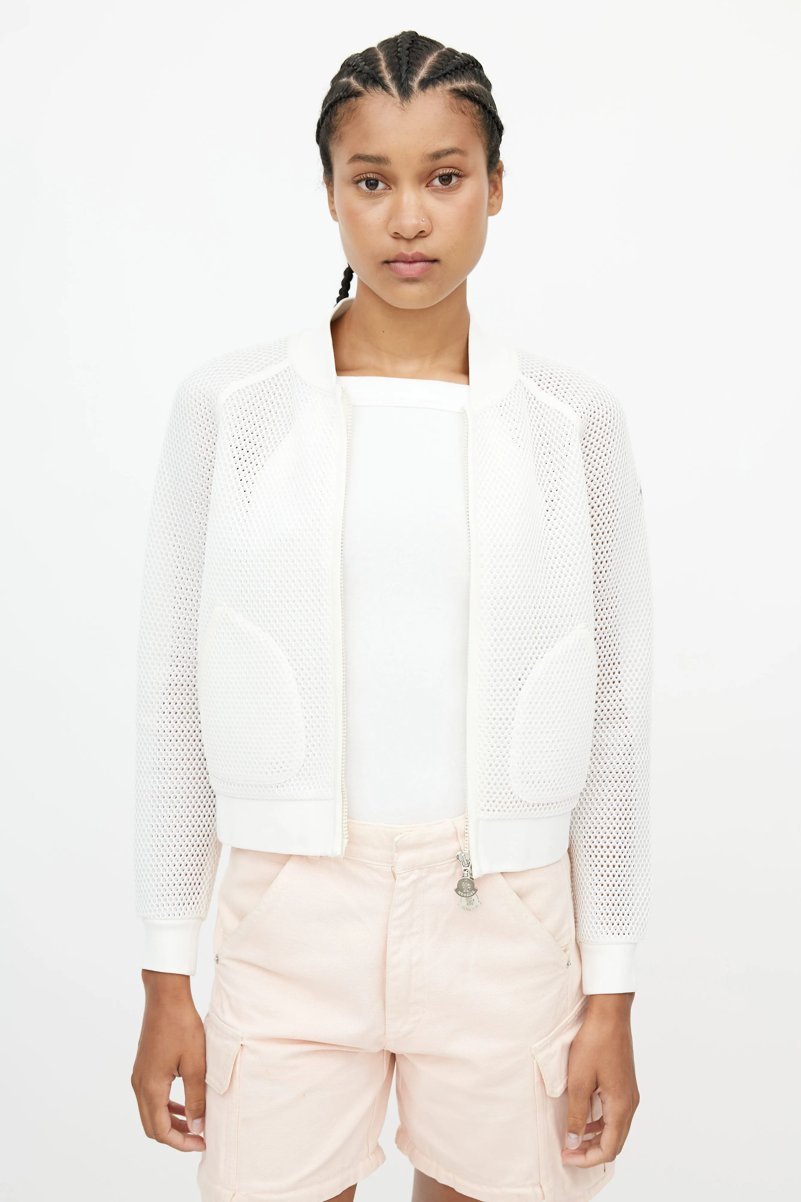 White Mesh Bomber Jacket