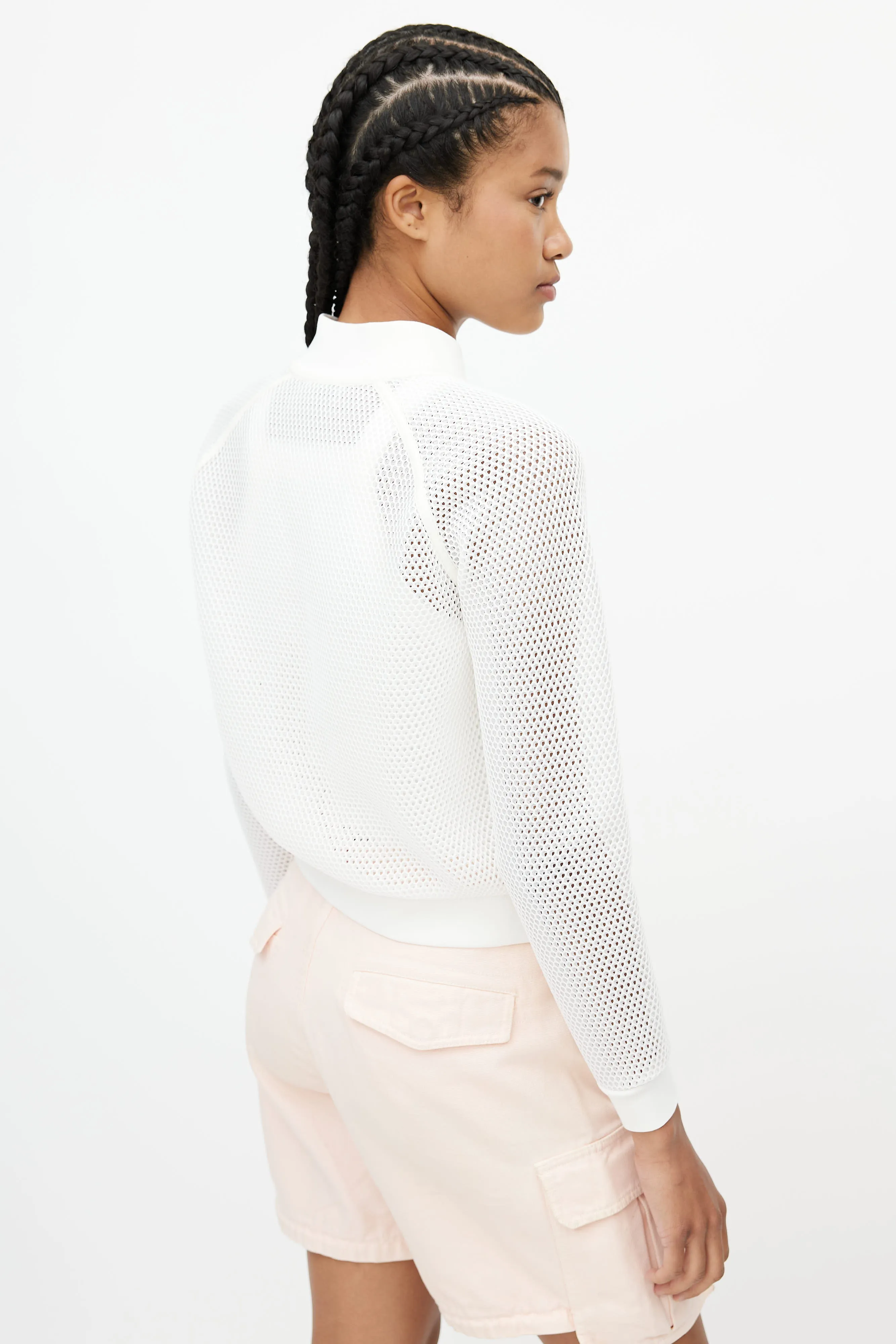 White Mesh Bomber Jacket