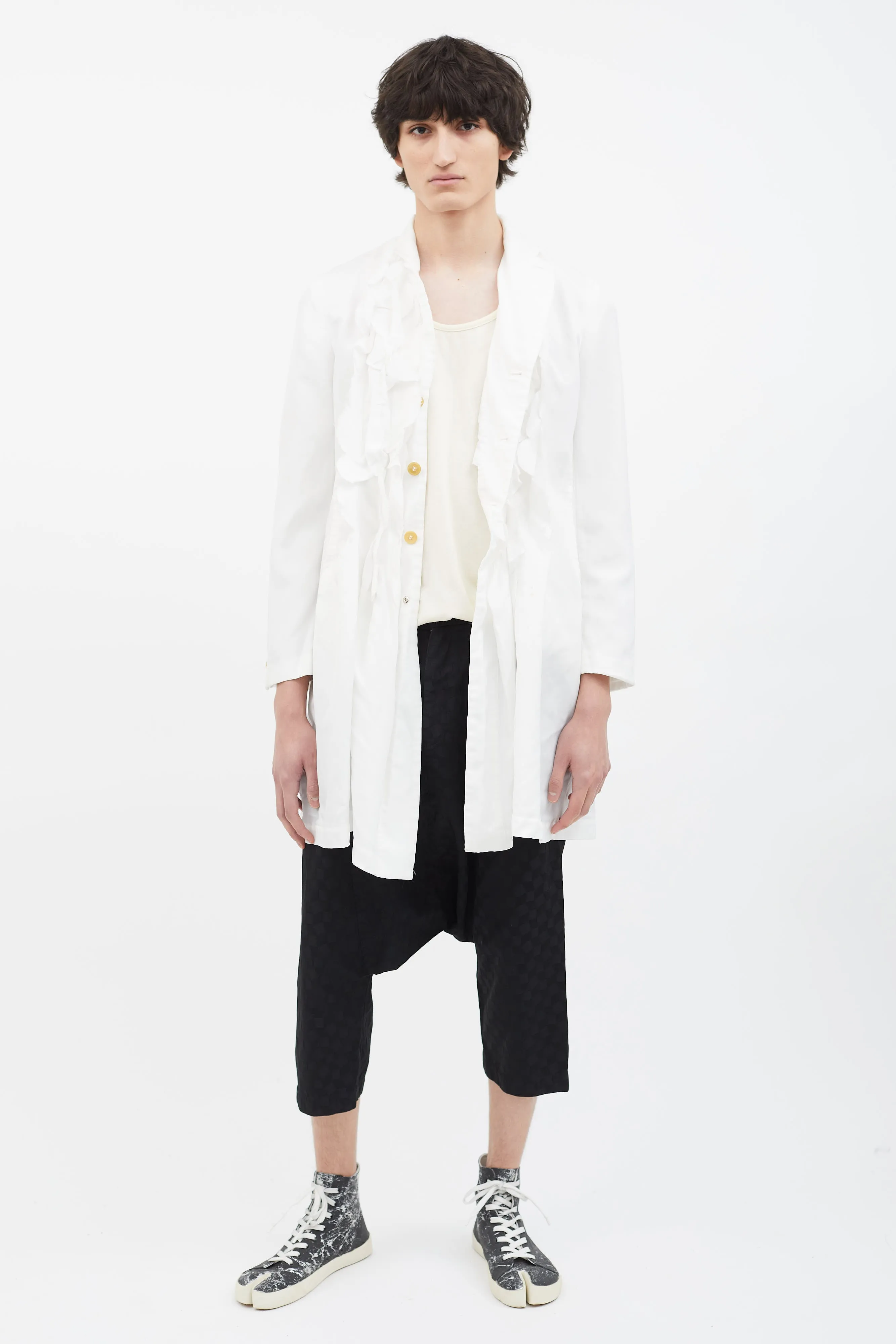 White Ruffle Trim Coat