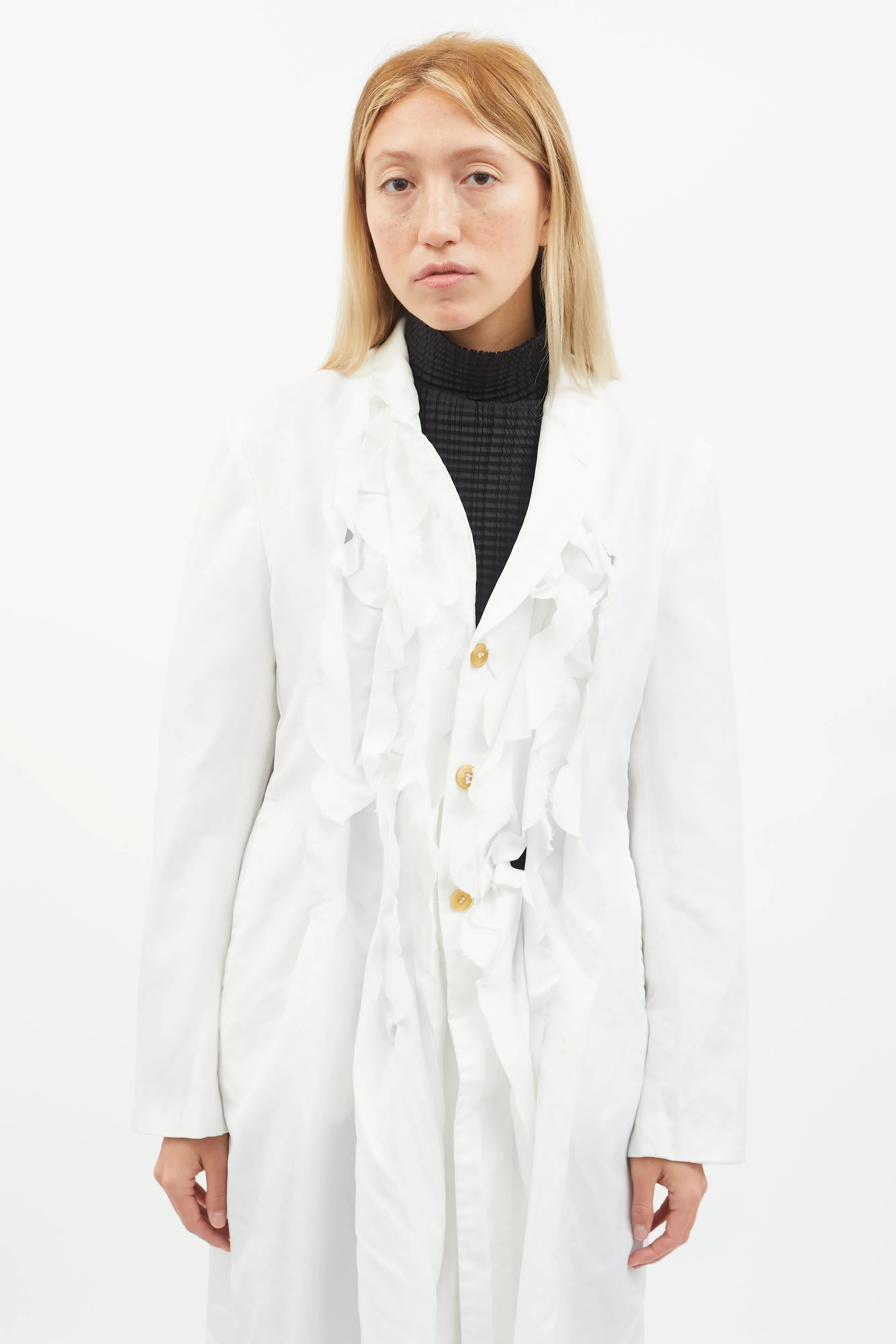 White Ruffle Trim Coat