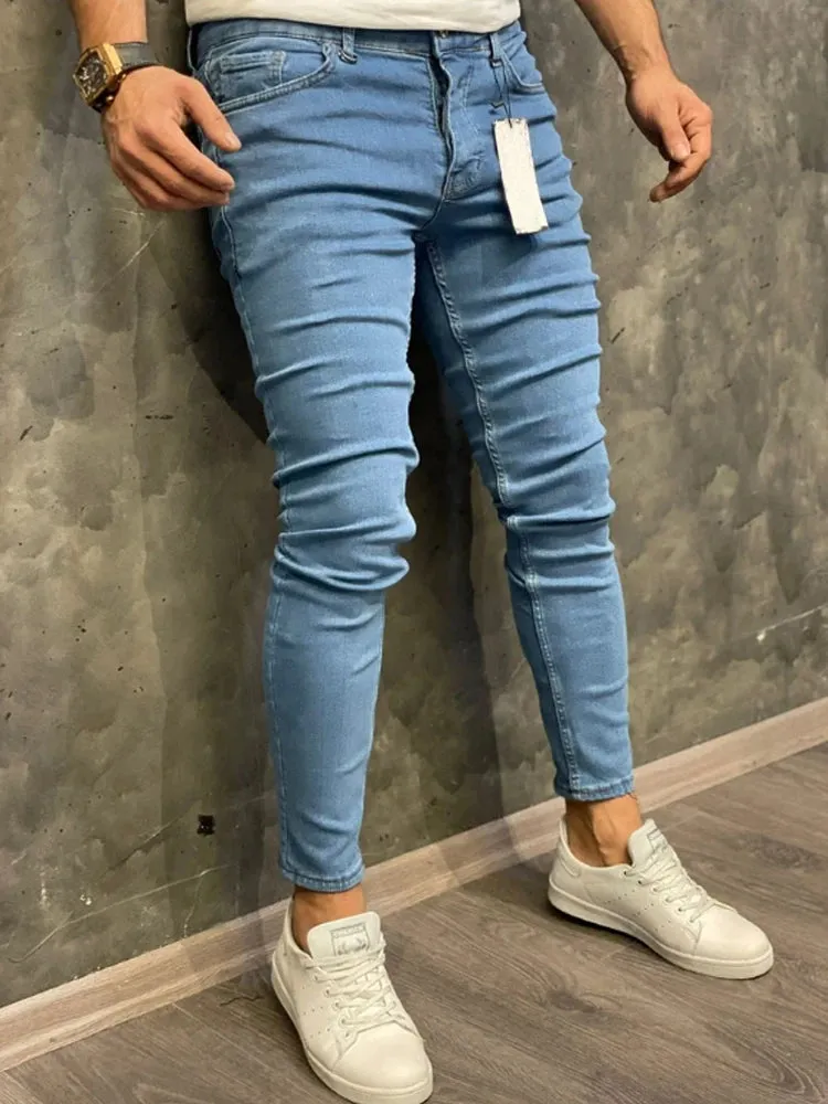 Wiaofellas  -  Mens Classic Jeans Blue Hip Hop Comfortable Stretch Trousers Biker Skinny Denim Pants Men  Fashion Streetwear Jeans Men