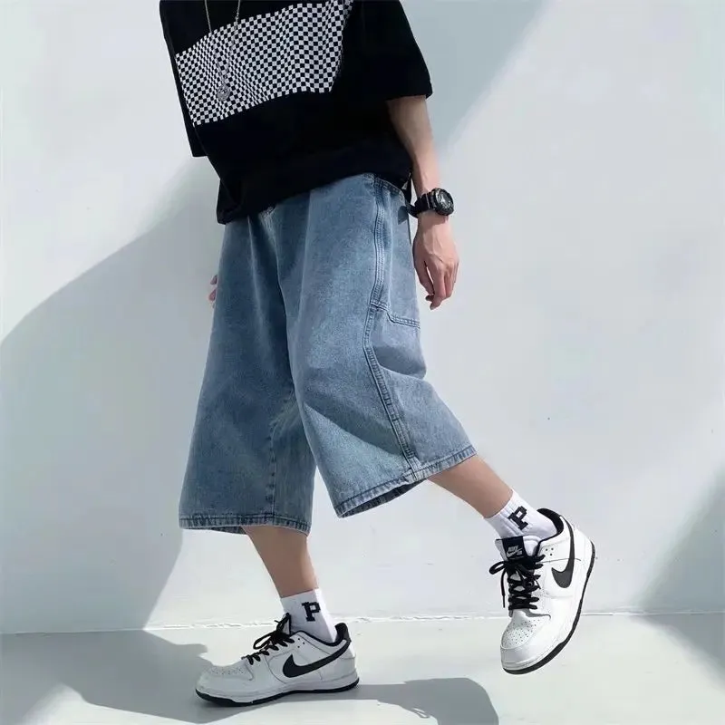 Wiaofellas  -  Multi-pockets Cargo Pants Summer Short Jeans Breeches Hip Hop Streetwear Baggy Denim Shorts Casual Wide-leg Capris Pants 5XL-M