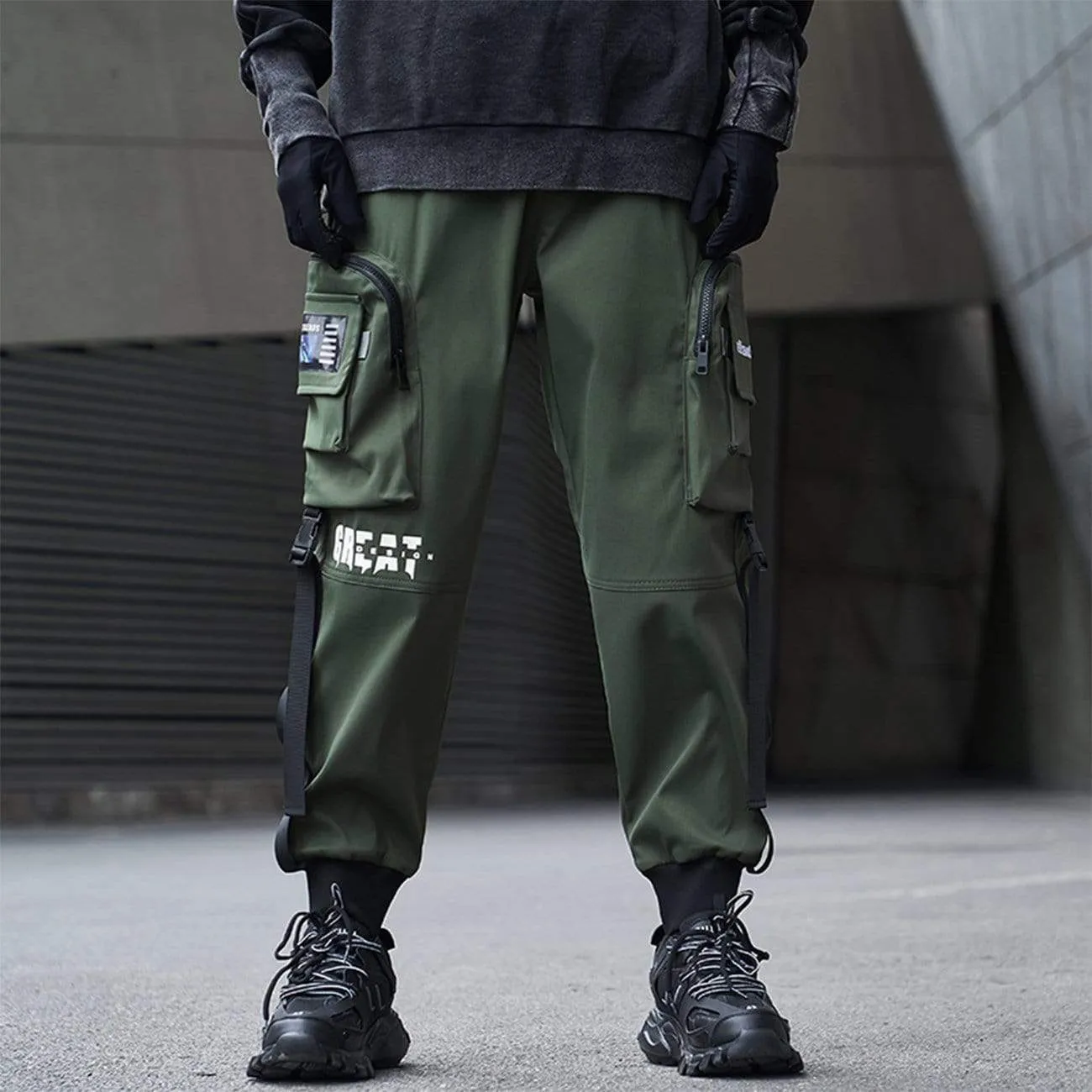 WLS Function Buttons Ribbons Zipper Pockets Cargo Pants