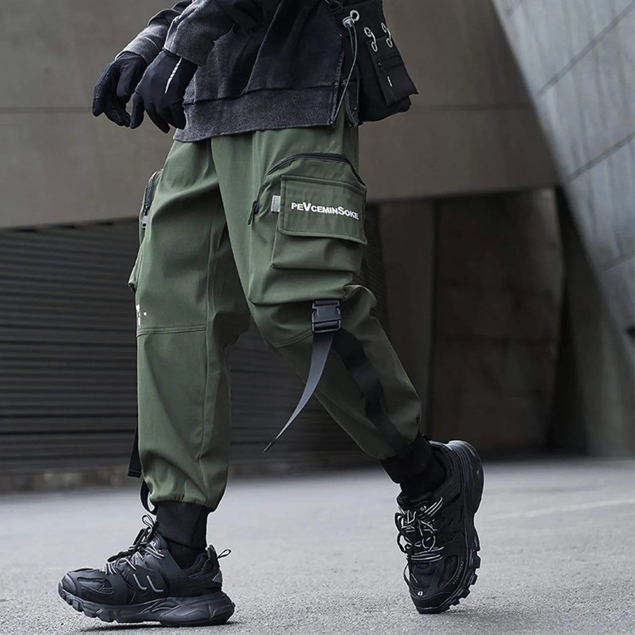 WLS Function Buttons Ribbons Zipper Pockets Cargo Pants