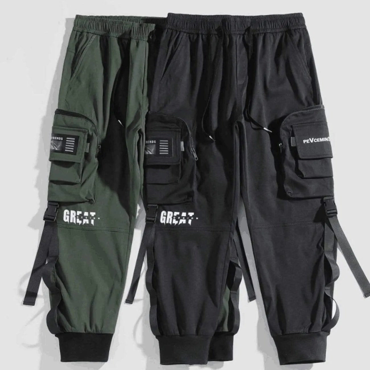 WLS Function Buttons Ribbons Zipper Pockets Cargo Pants