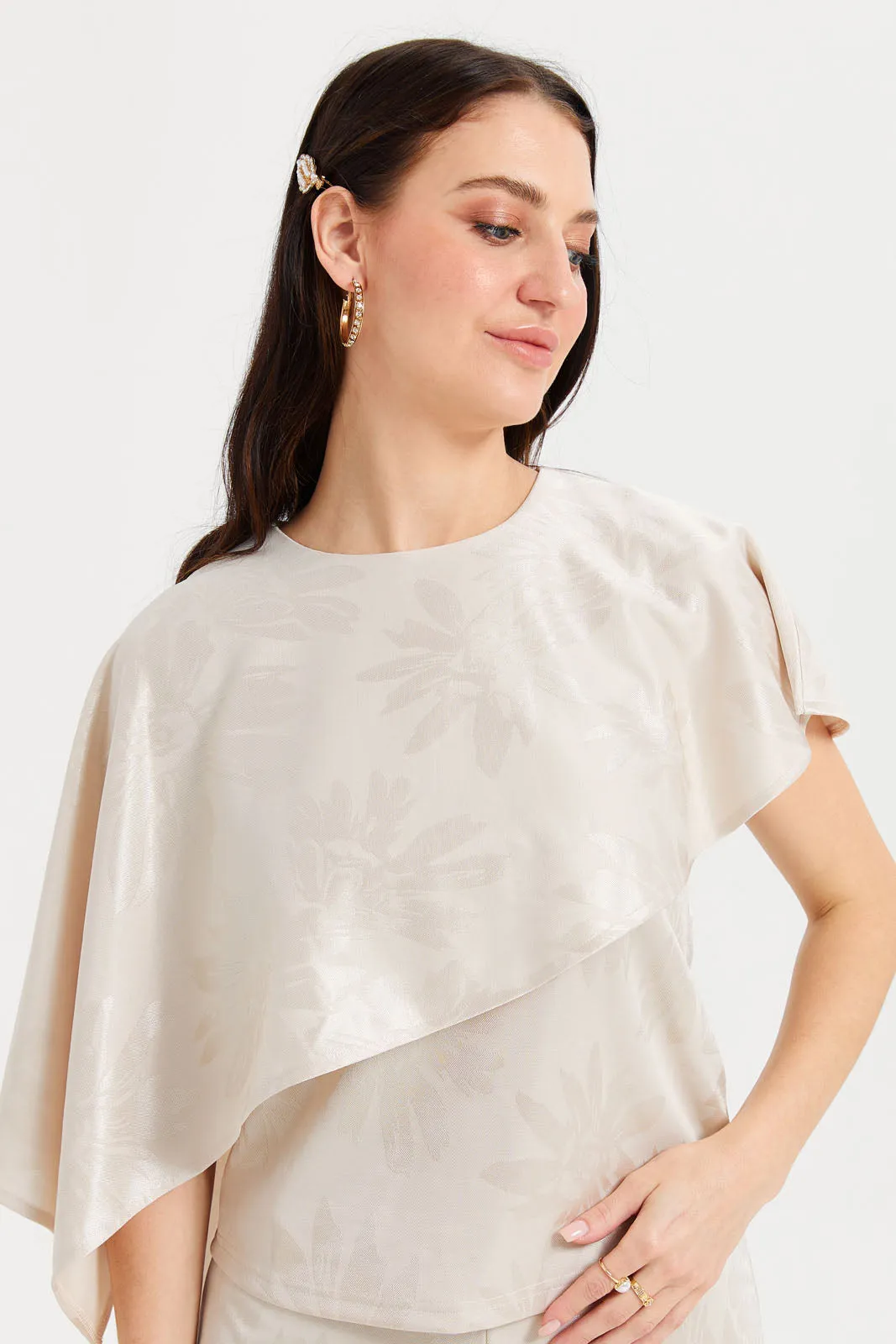 Women Gold Cape Detailed Jersey Top